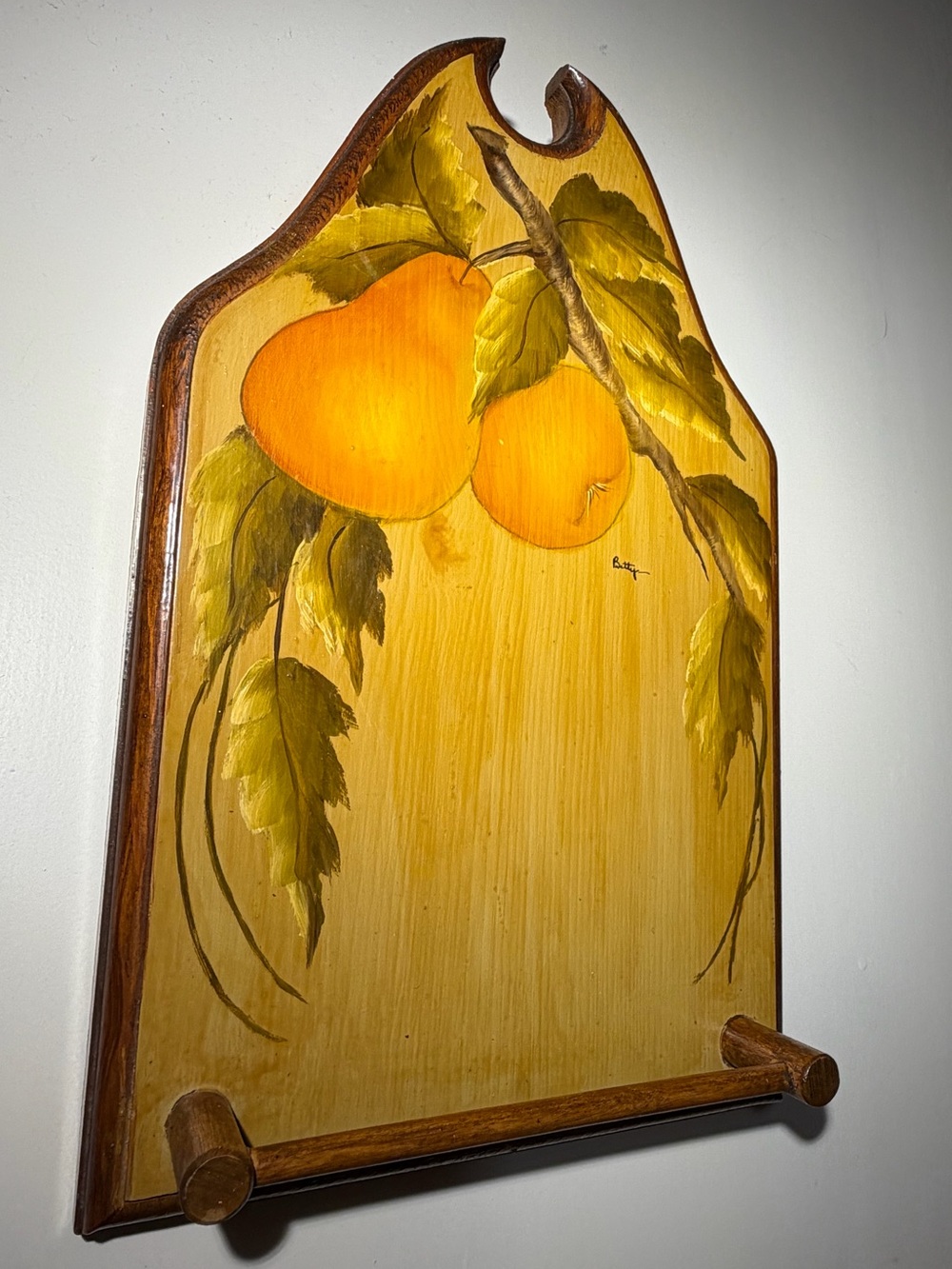 Hand-Painted Yellow and Orange Pear Wall Plaque with rod to hang things